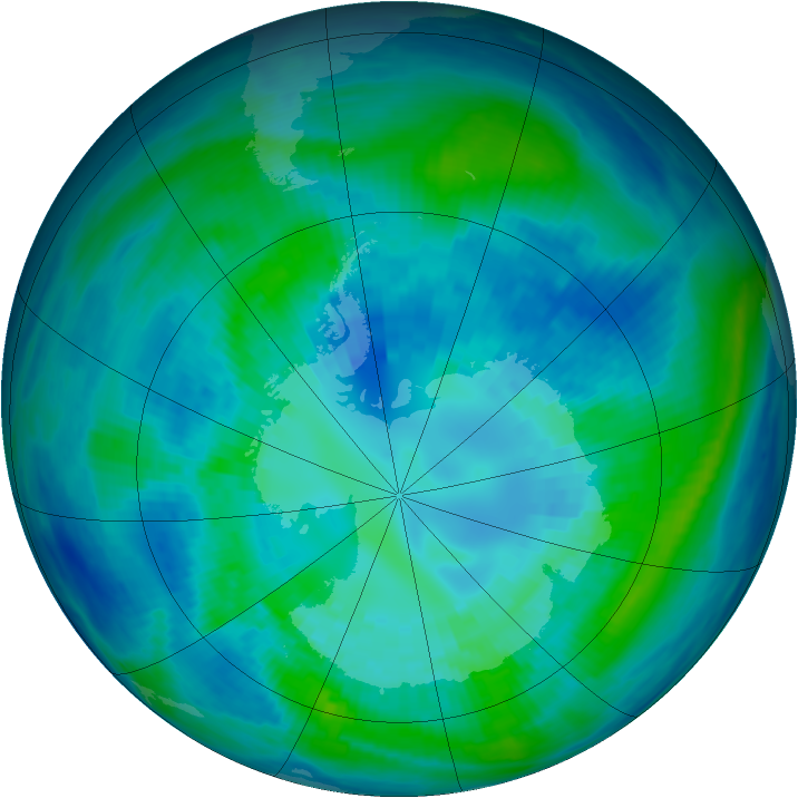 Antarctic ozone map for 11 April 1993